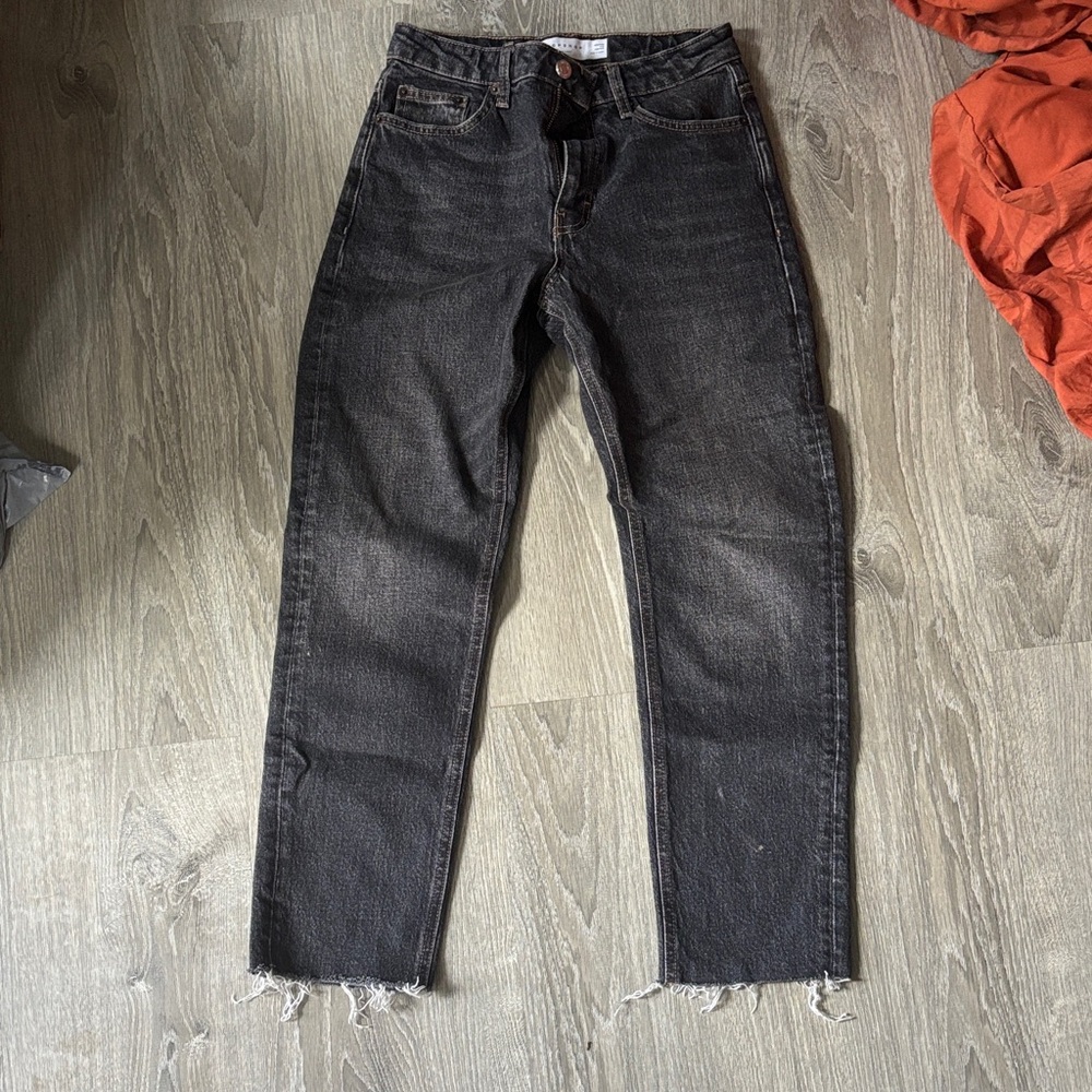 Topshop Black Denim Jeans with Frayed Hem